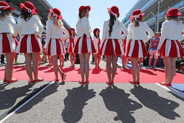 SOCHI, RUSSIA - APRIL 30, 2017: Girls seen ahead of the 2017 Formula One Russian Grand Prix at the Sochi Autodrom racing circuit. Vyacheslav Prokofyev TASS  TS04A362