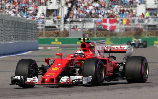 SOCHI, RUSSIA - APRIL 30, 2017: Scuderia Ferrari F1 Team driver Kimi Raikkonen of Finland drives during the 2017 Formula One Russian Grand Prix at the Sochi Autodrom racing circuit. Alexander Demianchuk TASS  TS04A37E
