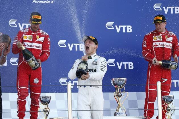 Motorsports: FIA Formula One World Championship WM Weltmeisterschaft 2017, Grand Prix of Russia, 77 Valtteri Bottas (FIN, Mercedes AMG Petronas), 5 Sebastian Vettel (GER, Scuderia Ferrari) 7 Kimi Raikkonen (FIN, Scuderia Ferrari), Sotschi Russia xHOCHxZWEIx
