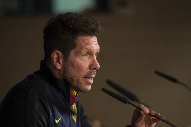 Diego Pablo Cholo Simeone coach of Atletico de Madrid during the press conference PK Pressekonferenz before the match of Champions League between Real Madrid and Atletico de Madrid at Santiago Bernabeu Stadium in Madrid, Spain. May 01, 2017.  (20170501026)