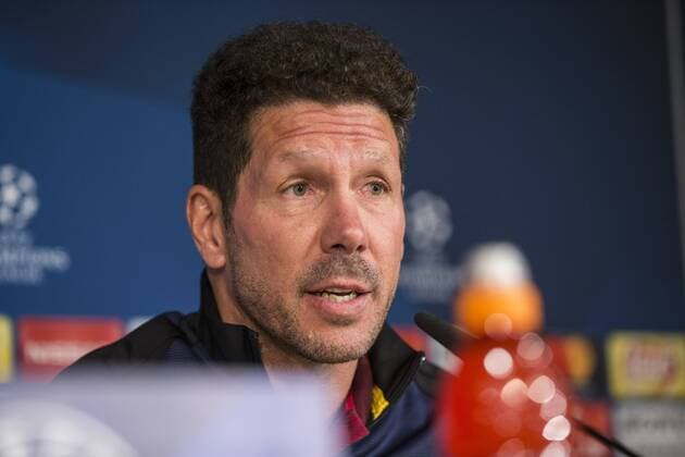 Diego Pablo Cholo Simeone coach of Atletico de Madrid during the press conference PK Pressekonferenz before the match of Champions League between Real Madrid and Atletico de Madrid at Santiago Bernabeu Stadium in Madrid, Spain. May 01, 2017.  (20170501032)