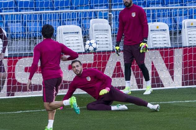 Jan Oblak of Atletico de Madrid during the training before the match of Champions League between Real Madrid and Atletico de Madrid at Santiago Bernabeu Stadium in Madrid, Spain. May 01, 2017.  (20170501093)
