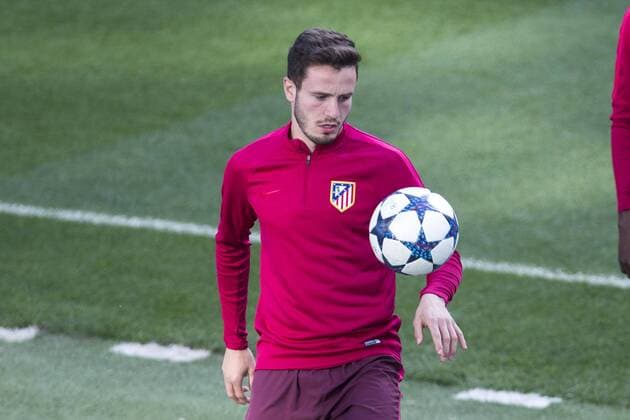 Saul Iniguez of Atletico de Madrid during the training before the match of Champions League between Real Madrid and Atletico de Madrid at Santiago Bernabeu Stadium in Madrid, Spain. May 01, 2017.  (20170501035)