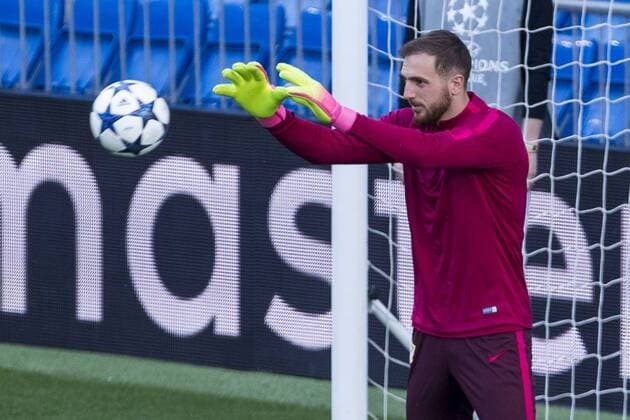 Jan Oblak of Atletico de Madrid during the training before the match of Champions League between Real Madrid and Atletico de Madrid at Santiago Bernabeu Stadium in Madrid, Spain. May 01, 2017.  (20170501076)