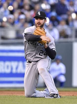 May 1, 2017 - Kansas City, MO, USA - Chicago White Sox third baseman Matt Davidson throws out Kansas City Royals Mike Moustakas on a ground out to end the third inning on Monday, May 1, 2017 at Kauffman Stadium in Kansas City, Mo. Chicago White Sox vs. Kansas City Royals - ZUMAm67_ 20170501_zaf_m67_045 Copyright: xJohnxSleezerx