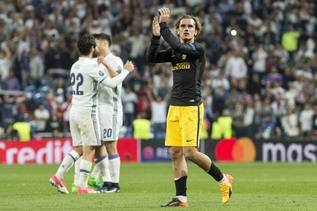 Antoine Griezmann of Atletico de Madrid reacts during the match of Champions League between Real Madrid and Atletico de Madrid at Santiago Bernabeu Stadium in Madrid, Spain. May 02, 2017.  (20170502107)
