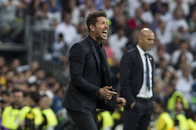 Diego Pablo Cholo Simeone coach of Atletico de Madrid shouts instructions from the sideline during the match of Champions League between Real Madrid and Atletico de Madrid at Santiago Bernabeu Stadium in Madrid, Spain. May 02, 2017.  (20170502040)
