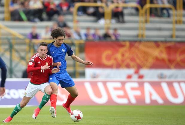 Football Championship U17 U 17 HUN-FRA - Zagreb, Croatia 03.05.2017., Velika Gorica, Croatia - European Football Championship U17, Group B, Hungary - France. Mark Bencze, Yacine Adli.  IgorxSoban PIXSELL
