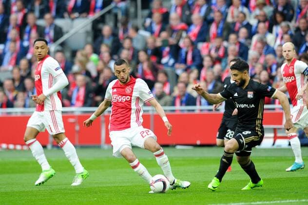 18 NABIL FEKIR (ol) - 22 Hakim Ziyech (ajax) FOOTBALL : Ajax Amsterdam vs Lyon - Europa League - 1 2 Finale - 03 05 2017 FEP Panoramic 