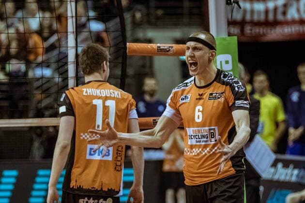 Jubel Felix Fischer (06-BRV) 03.05.2017, BR Volleys - VfB Friedrichshafen Play-Off Finale 2. Spiel Volleyball Bundesliga Saison 2016 2017