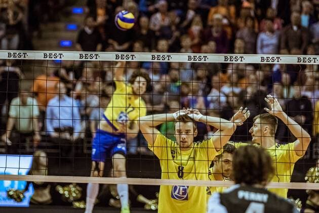 Angriff VfB Friedrichshafen 03.05.2017, BR Volleys - VfB Friedrichshafen Play-Off Finale 2. Spiel Volleyball Bundesliga Saison 2016 2017