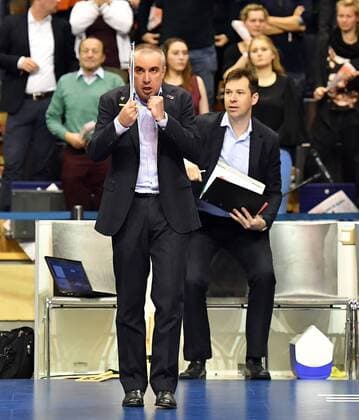 Roberto Serniotti (Trainer BR Volleys), am Spielfeldrand BR Volleys Berlin - VfB Friedrichshafen Deutsche Volleyball Liga, Saison 2016 2017, Herren, Männer, Männer, men, playoff, play-off, Finale, Spiel 2, Volleyball, Deutschland, Germany, Max-Schmeling-Halle Berlin, 3.5.2017