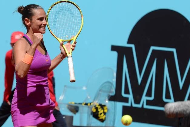 May 6, 2017 - Madrid, Spain - ROBERTA VINCI of Italy celebrates winning her first round match at the Mutua Madrid Open tennis tournament. Tennis 2017 - Mutua Madrid Open - Day 1 - ZUMAl132 20170506_zap_l132_008 Copyright: xChristopherxLevyx