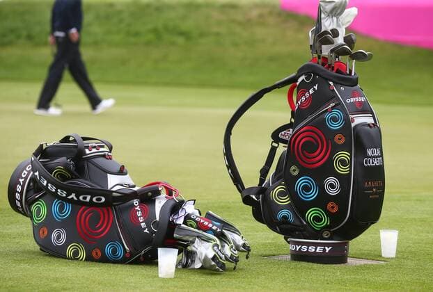 May 6, 2017 - St Albans, United Kingdom - Nicolas Colsaerts, Thomas Detry of Belgium Golf Bags.during The Group B between Belgium and Scotlandduring day one of GolfSixes at Centhurion Club on May 6, 2017.in St.Albans, Engalnd GolfSixes Grouo Stages - Golf  - ZUMAn230 20170506_zaa_n230_042 Copyright: xKieranxGalvinx