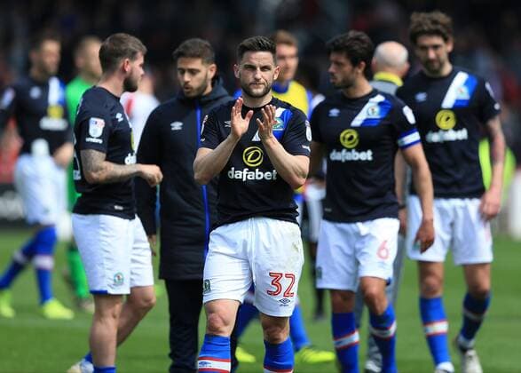 May 7th 2017, Griffin Park, Brentford, Middlesex, England; EFL Championship football Brentford versus Blackburn Rovers; Craig Conway of Blackburn Rovers applauding the Blackburn Rovers fans after Blackburn Rovers are relegated from EFL Championship to EFL League 1 xJohnxPatrickxFletcherx  ActionPlus11876471