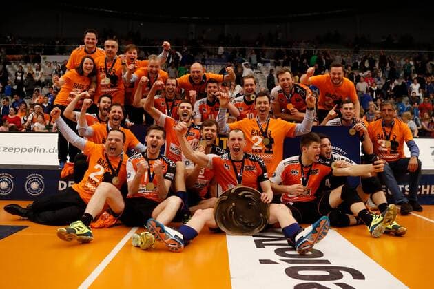 Volleyball Bundesliga: VfB Friedrichshafen - Berlin Recycling Volleys - Spiel 3, 07.05.2017 Deutscher Meister 2017 Berlin Recycling Volleys; Volleyball Bundesliga: VfB Friedrichshafen - Berlin Recycling Volleys - Spiel 3 am 07.05.2017 in Friedrichshafen, ZF Arena, Deutschland xUSx