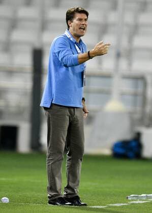 (170509) -- DOHA, May 9, 2017 -- Michael Laudrup, head coach of AL Rayyan, reacts during the AFC Asian Champions League Group D match between Qatar s AL Rayyan and Saudi Arabia s Al Hilal at Jassim Bin Hamad Stadium in Doha, capital of Qatar, May 8, 2017. Al-Hilal won 4-3. ) (SP)QATAR-DOHA-SOCCER-AFC-CHAMPIONS LEAGUE-MD6-GOURP D Nikku 