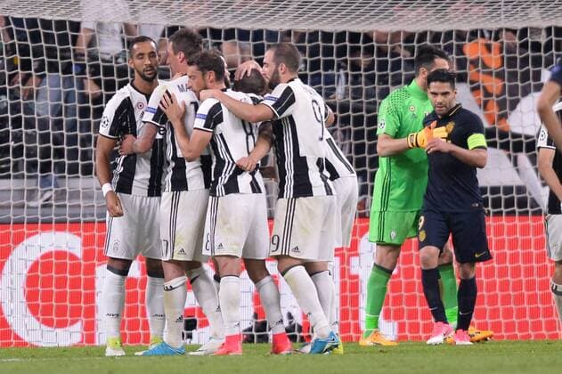 Fußball, CL, Juventus Turin - AS Monaco 09 RADAMEL FALCAO (mon) - 04 Medhi Benatia (juv) - 09 Gonzalo Higuain (juv) - 08 Claudio Marchisio (juv) - JOIE - DECEPTION FOOTBALL : Juventus vs Monaco - Ligue des Champions - 1 2 Finale - 09 05 2017 AnthonyBIBARD FEP Panoramic 