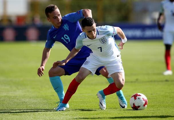PXL_UEFA European U-17 Championship, group D, England vs. Netherlands 10.05.2017., Zapresic, Croatia - UEFA European U-17 Championship 2017, group D, 3rd round, England vs. Netherlands. Phil Foden, Bradly Van Hoeven.  IgorxKralj PIXSELL