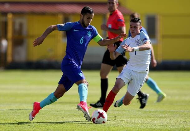 PXL_UEFA European U-17 Championship, group D, England vs. Netherlands 10.05.2017., Zapresic, Croatia - UEFA European U-17 Championship 2017, group D, 3rd round, England vs. Netherlands. Acraf El Bouchataoui, Phil Foden.  IgorxKralj PIXSELL