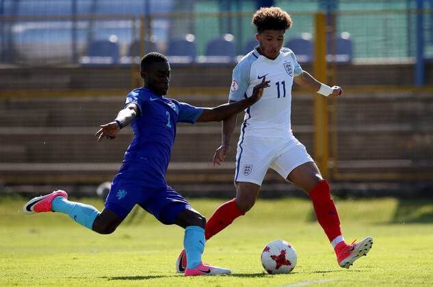PXL_UEFA European U-17 Championship, group D, England vs. Netherlands 10.05.2017., Zapresic, Croatia - UEFA European U-17 Championship 2017, group D, 3rd round, England vs. Netherlands. Lutsharel Geertruida, Jadon Sancho.  IgorxKralj PIXSELL