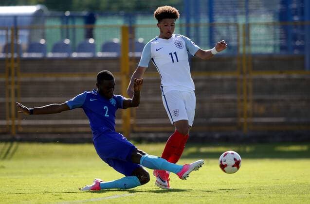 PXL_UEFA European U-17 Championship, group D, England vs. Netherlands 10.05.2017., Zapresic, Croatia - UEFA European U-17 Championship 2017, group D, 3rd round, England vs. Netherlands. Lutsharel Geertruida, Jadon Sancho.  IgorxKralj PIXSELL