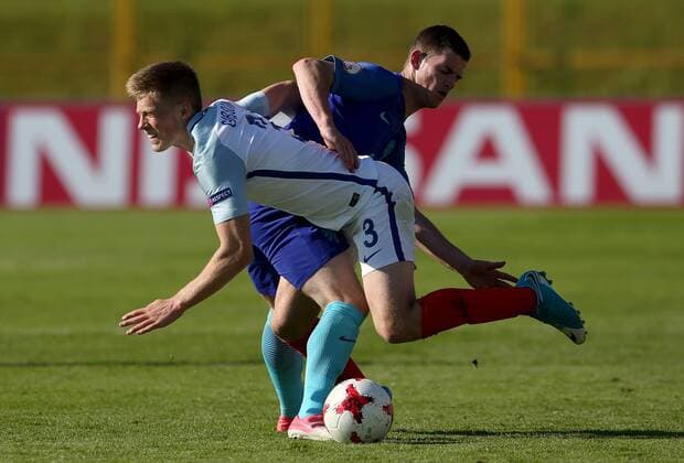 PXL_UEFA European U-17 Championship, group D, England vs. Netherlands 10.05.2017., Zapresic, Croatia - UEFA European U-17 Championship 2017, group D, 3rd round, England vs. Netherlands. Lewis Gibson, Thomas Buitink.  IgorxKralj PIXSELL