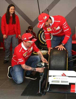 Spanish Formula One driver Marc Gene (R) and Finnish Kimi Raikkonen (L) of Ferrari team during a visit to the Ferrari Land facilities at Port Aventura Park, in Tarragona, Catalonia, northeast Spain 11 May of 2017. The 2017 Formula One Grand Prix of Spain will take place on 14 May 2017 at the Circuit de Barcelona-Catalunya. Ferrari drivers visit Port Aventura Park !ACHTUNG: NUR REDAKTIONELLE NUTZUNG!  Copyright: xJAUMExSELLARTx 20170511-636301209303217353