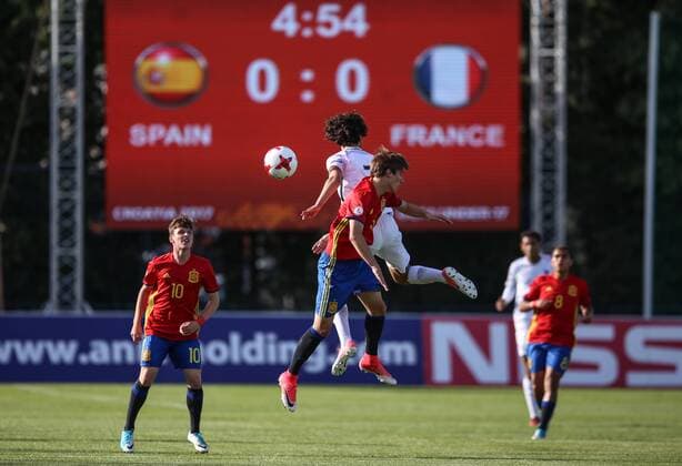 UEFA European Championship EM Europameisterschaft U-17, quarter-final, France vs. Spain 12.05.2017., Varazdin, Croatia - UEFA European Championship Under-17, quarter-final, France vs. Spain. Sergio Gomez, Victor Chust, Yacine Adli.  IgorxSoban PIXSELL