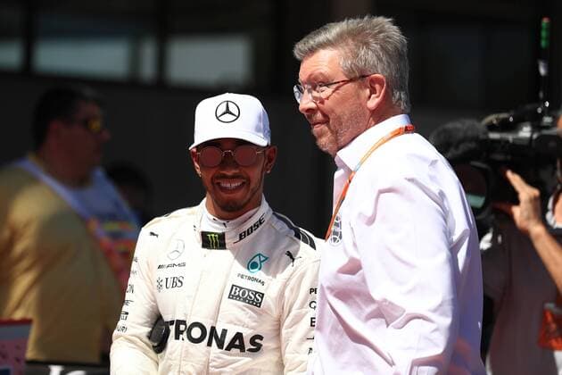 May 13th 2017, Circuit de Barcelona, Catalunya, Spain; Spanish Formula One Grand Prix, qualifying sessions; Lewis Hamilton - Mercedes AMG Petronas F1 team driver talks with Ross Brawn xLeannexBoonx  ActionPlus11878849