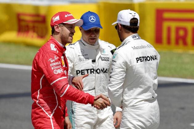 Sebastian Vettel (GER 5), Scuderia Ferrari, Valtteri Bottas (FIN 77), Mercedes AMG Petronas Motorsport, Lewis Hamilton (GB 44), Grosser Preis von Spanien 2017, Qualifying, Motorsport, Formel 1, 13.05.2017, Barcelona Copyright: xAndre Eibner-Pressefotox EP_JAE