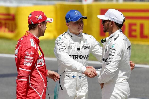 Sebastian Vettel (GER 5), Scuderia Ferrari, Valtteri Bottas (FIN 77), Mercedes AMG Petronas Motorsport, Lewis Hamilton (GB 44), Grosser Preis von Spanien 2017, Qualifying, Motorsport, Formel 1, 13.05.2017, Barcelona Copyright: xAndre Eibner-Pressefotox EP_JAE