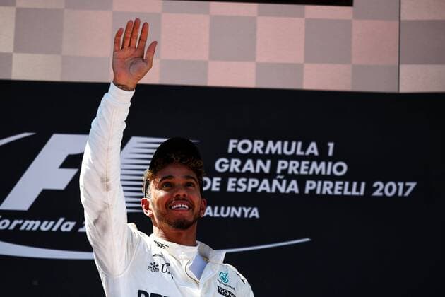 Spanish Grand Prix, Barcelona 11 - 14 May 2017 Race winner Lewis Hamilton (GBR) Mercedes AMG F1 celebrates on the podium. 14.05.2017. 