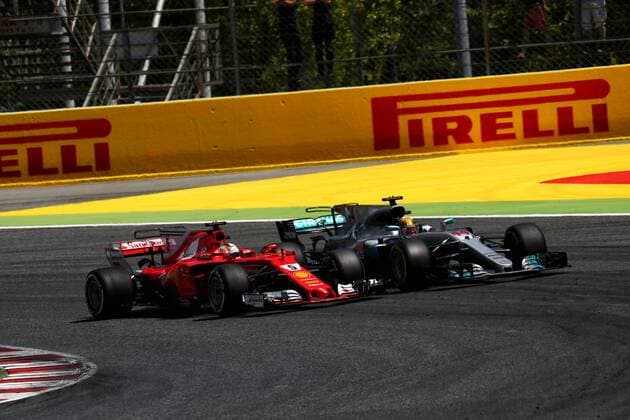 Spanish Grand Prix, Barcelona 11 - 14 May 2017 Sebastian Vettel (GER) Ferrari SF70H and Lewis Hamilton (GBR) Mercedes AMG F1 W08 battle for the lead of the race. 14.05.2017. 