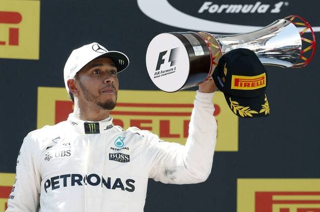 British Formula One driver Lewis Hamilton, of Mercedes, celebrates after winning the 2017 Grand Prix of Spain at Barcelona-Catalonia racetrack in Montmelo, Catalonia, northeastern Spain, 14 May 2017. GRAND PRIX OF SPAIN !ACHTUNG: NUR REDAKTIONELLE NUTZUNG!  Copyright: xAndreuxDalmaux GRA205 20170514-636303773207499504