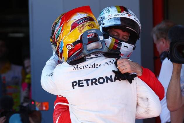 Spanish Grand Prix, Barcelona 11 - 14 May 2017 1st place Lewis Hamilton (GBR) Mercedes AMG F1 W08 and 2nd place Sebastian Vettel (GER) Ferrari SF70H. 14.05.2017. 