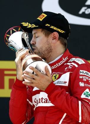 German Formula One driver Sebastian Vettel, of Ferrerari, celebrates after placing second in the 2017 Grand Prix of Spain at Barcelona-Catalonia racetrack in Montmelo, Catalonia, northeastern Spain, 14 May 2017. GRAND PRIX OF SPAIN !ACHTUNG: NUR REDAKTIONELLE NUTZUNG!  Copyright: xAndreuxDalmaux GRA205 20170514-636303797355246065