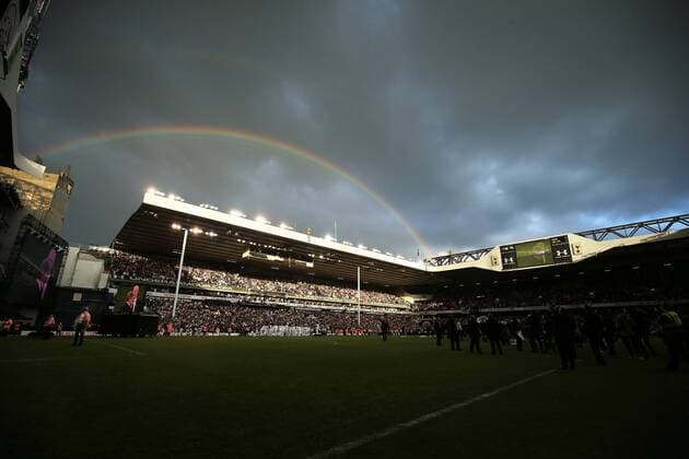 May 14th 2017,White Hart Lane, Tottenham, London, England; EPL Premier League football, Tottenham Hotspur versus Manchester United ManU Rainbow over White Hart Lane during the ceremony xJohnxPatrickxFletcherx  ActionPlus11879971