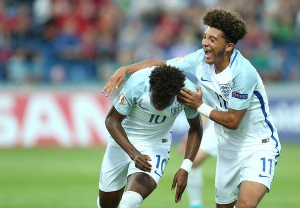 U-17 Finals ENG-SPA - Varazdin, Croatia 19.05.2017., Varazdin, Croatia - UEFA U-17 European Championship EM Europameisterschaft finals, England vs Spain. Callum Hudson Odol, Jadon Sancho.  SanjinxStrukic PIXSELL