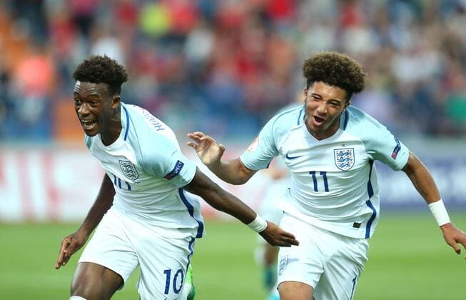 U-17 Finals ENG-SPA - Varazdin, Croatia 19.05.2017., Varazdin, Croatia - UEFA U-17 European Championship EM Europameisterschaft finals, England vs Spain. Callum Hudson Odol, Jadon Sancho.  SanjinxStrukic PIXSELL