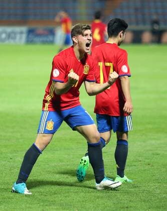U-17 Finals ENG-SPA - Varazdin, Croatia 19.05.2017., Varazdin, Croatia - UEFA U-17 European Championship EM Europameisterschaft finals, England vs Spain.The celebration of the player and winner Spain after the European Championship won after the execution of the penalty shoot-out. Nacho Diaz.  SanjinxStrukic PIXSELL