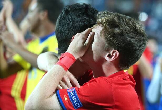 U-17 Finals ENG-SPA - Varazdin, Croatia 19.05.2017., Varazdin, Croatia - UEFA U-17 European Championship EM Europameisterschaft finals, England vs Spain.The celebration of the player and winner Spain after the European Championship won after the execution of the penalty shoot-out.  SanjinxStrukic PIXSELL