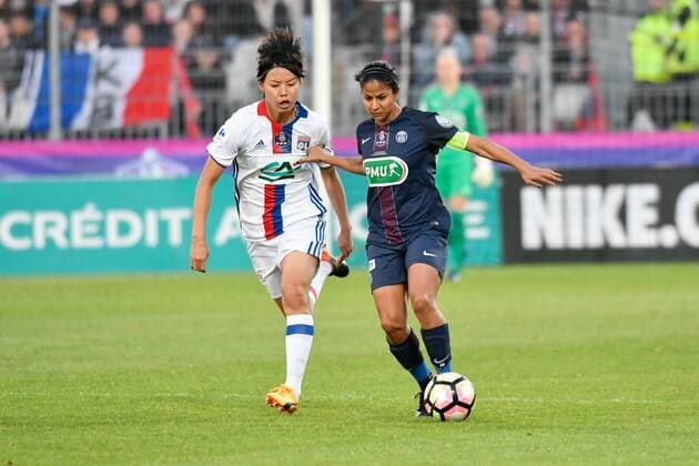 Kumagai Saki (Lyon) Cruz Shirley (Paris SG) FOOTBALL : Paris SG - Lyon - Finale Coupe de France Feminines - 19 05 2017 BrunoPerrel Panoramic BrunoP 