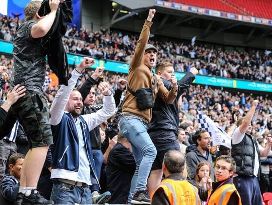 Millwall s fans celebrate their sides opening goal during the League One Play-Off Final match at Wembley Stadium, London. Picture date: May 20th, 2017. Pic credit should read: David Klein Sportimage EDITORIAL USE ONLY. No use with unauthorised audio, video, data, fixture lists, club league logos or live services. Online in-match use limited to 120 images, no video emulation. No use in betting, games or single club league player publications.