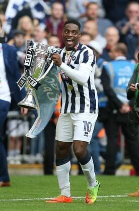 Millwall s Fred Onyedinma celebrates with the trophy during the League One Play-Off Final match at Wembley Stadium, London. Picture date: May 20th, 2017. Pic credit should read: David Klein Sportimage EDITORIAL USE ONLY. No use with unauthorised audio, video, data, fixture lists, club league logos or live services. Online in-match use limited to 120 images, no video emulation. No use in betting, games or single club league player publications.