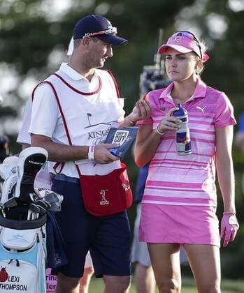 May 20, 2017: Lexi Thompson snakes with her caddie before finishing on the 18th hole during the third round of the Kingsmill Championship on the Kingsmill Resort River Course in Williamsburg, Virginia. CSM LPGA Golf Damen 2017: Kingsmill Championship MAY 20 - ZUMAc04_ 20170520_zaf_c04_080 Copyright: xJustinxCooperx