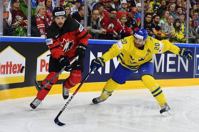 Eishockey, WM, Finale, Kanada - Schweden 21.05.2017, xblx, Eishockey WM 2017, Finale, Gold Medal Game, Kanada - Schweden, emspor, v.l. Jason Demers (Team Canada, Kanada), Joel Lundqvist (Team Schweden, Sverige, Sweden) Koeln