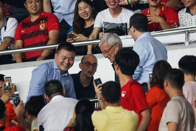 GUANGZHOU, CHINA - MAY 23: China football national team Nationalteam manager Marcello Lippi and Guangzhou Evergrande player Kim Young-gwon arrive to watch the 2017 AFC Champions League eighth-final match between Guangzhou Evergrande Taobao F.C. and Kashima Antlers F.C. at Tianhe Stadium on May 23, 2017 in Guangzhou, Guangdong Province of China.  Copyright: xVCGx CFP111100955194 