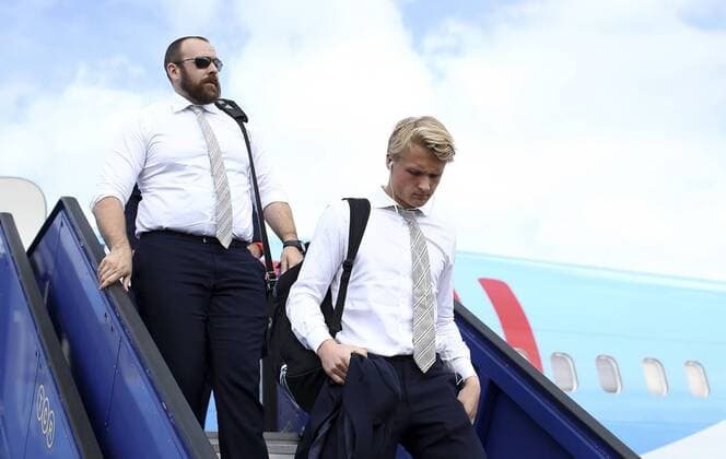 Previews - UEFA Europa League Final 170523 STOCKHOLM, SWEDEN - MAY 23: Kasper Dolberg of Ajax arrives with team mates ahead of of the UEFA Europa League Final between Ajax and Manchester United ManU at Friends Arena on May 23, 2017 in Stockholm, Sweden. (Photo by Jan Kruger - UEFA) Local Caption Kasper Dolberg I denna handout-bild fran UEFA den 23 maj 2017 i Stockholm.  Copyright: JanxKrugerx-xUEFA BB170523BB195