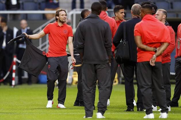(L-R) Daley Blind of Manchester United ManU Wayne Rooney of Manchester Unitedduring a training session prior to the UEFA Europa League final match between Ajax Amsterdam and Manchester United at the Friends Arena on May 23, 2017 in Stockholm, Sweden Training session Manchester United UEFA Europa League 2016 2017 xVIxVIxImagesx xMauricexvanxSteenxIVx 7855766
